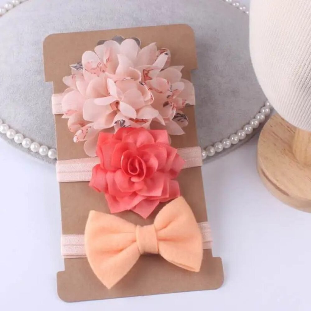 NEW - 3 Pcs Set Pink baby Girls Headbands - Big Flower headbands -Baby Headbands